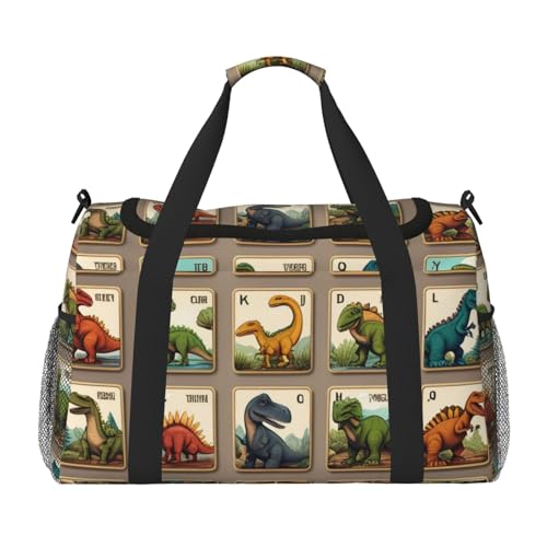 Reisetasche mit Alphabet- und Dinosaurier-Druck, für Damen und Herren, faltbare Reisetasche und geräumige Wochenend-Tragetasche zur Aufbewahrung, Kulturbeutel, Gepäck, persönliche Gegenstände, Schwarz von AQRMNBV