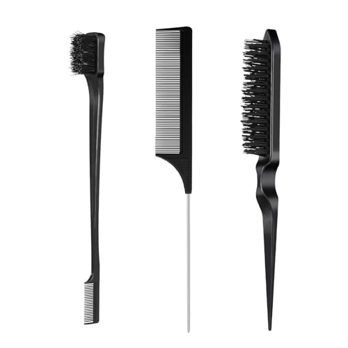3 Stück Sleek Bun Bürste Set, Edges Brush, Doppelkanten Teasing Haarbürste und Rattenschwanz Kamm, Teasing Brush Haarbürste Borstenhaarbürste Kantenbürste für Friseurin Frauen Baby Kinder, Schwarz 3 Stück Sleek Bun Bürste Set, Edges Brush, Doppelkanten Teasing Haarbürste und Rattenschwanz Kamm, Teasing Brush Haarbürste Borstenhaarbürste Kantenbürste für Friseurin Frauen Baby Kinder, Schwarz von AQSQWQ