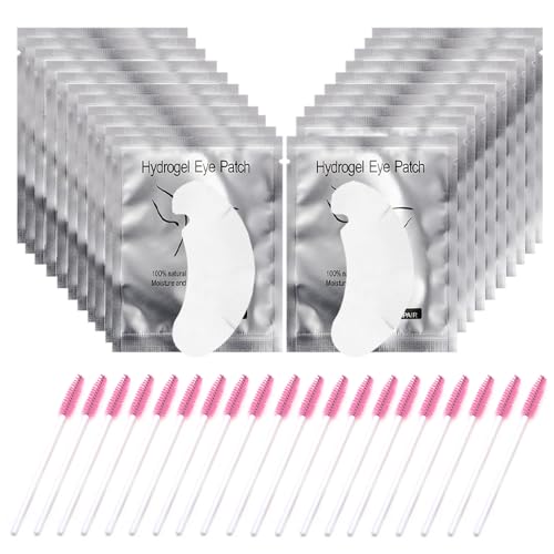 AQSQWQ Augenpads für Wimpernverlängerung [50 Paar], Wimpern Pads, Wimpern Extension Pads mit 20 Stück Wimpernbürste, Wimpernverlängerung Augen Pads Eye Gel Patch für Eyelash Extensions von AQSQWQ