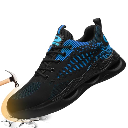 AQTDUAJ Arbeitsschuhe Damen Sicherheitsschuhe Herren S1 Stahlkappe Schutzschuhe Sommer Atmungsaktiv rutschfeste Turnschuhe Schwarz Blau 39 von AQTDUAJ