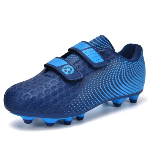 AQTDUAJ Fussballschuhe 31 Kinder Ohne Schnürsenkel Fußballschuhe Jungen Multinocken rutschfest Stollenschuhe Trainingsschuhe Mädchen Laufschuhe Turnschuhe Kinderschuhe für Unisex Outdoor Blau von AQTDUAJ