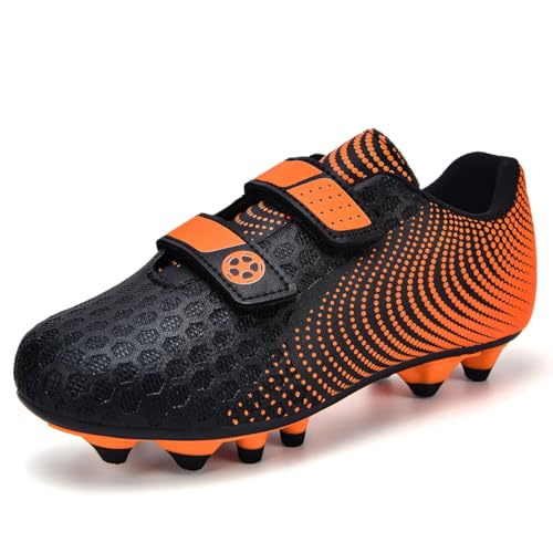 AQTDUAJ Fußballschuhe 35 Jungen Fussballschuhe Multinocken Kinder Stollenschuhe Mädchen Trainingsschuhe Sportschuhe Unisex Outdoor rutschfest Sneaker Schwarz-Orange von AQTDUAJ