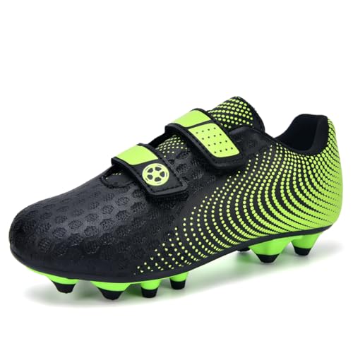 AQTDUAJ Fussballschuhe 37 Jungen Fußballschuhe Multinocken Kinder Stollenschuhe Mädchen Soccer Trainingsschuhe Klettverschluss Sneaker Outdoor Atmungsaktive Turnschuhe Low Top Sommer Schwarz-Grün von AQTDUAJ