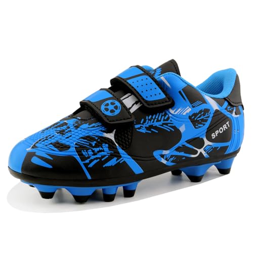 AQTDUAJ Fussballschuhe Jungen Fußballschuhe Kinder Trainingsschuhe Mädchen Turnschuhe Outdoor Atmungsaktive rutschfest Sportschuhe Klettverschluss für Unisex Blau 28 von AQTDUAJ