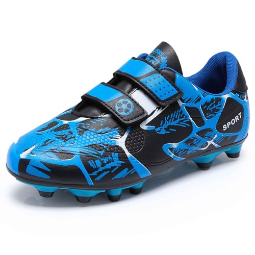 AQTDUAJ Fussballschuhe Jungen Mädchen Fußballschuhe Kinder Outdoor Professionelle Trainingsschuhe rutschfest Atmungsaktive Low Top Soccer Schuhe Sneaker für Unisex Blau 30 von AQTDUAJ