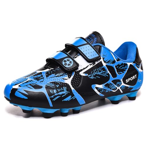 AQTDUAJ Fußballschuhe Jungen 31 Fussballschuhe Kinder Mädchen Sneaker Soccer Trainingsschuhe Sommer Atmungsaktive Klettverschluss Blau von AQTDUAJ