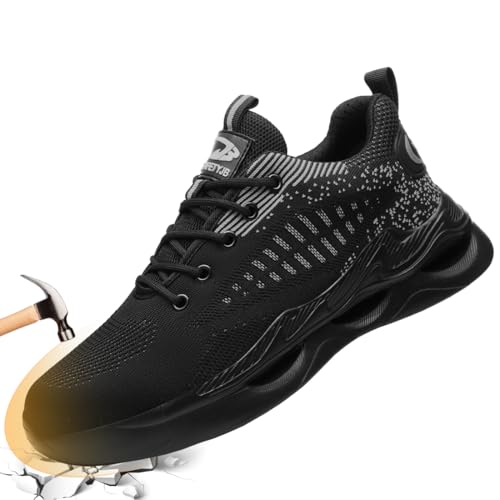 AQTDUAJ Arbeitsschuhe Herren S1 Sicherheitsschuhe Damen Stahlkappenschuhe Atmungsaktiv rutschfeste Turnschuhe Winter Schwarz Grau 40 von AQTDUAJ