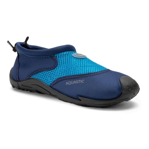 AQUASTIC Wasser Schuhe KEA Größe 43 EU Slip-on Mesh Meerschuhe Erwachsene Anti-Rutsch Gummi TPR Sohle Wasserableitung Schutz und Komfort für Pool und Strand zum Schnorcheln Farbe Blau von AQUASTIC