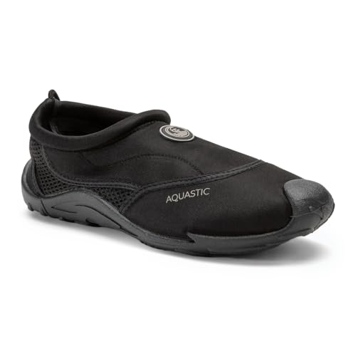 AQUASTIC Wasser Schuhe KEA Größe 45 EU Slip-on Mesh Meerschuhe Erwachsene Anti-Rutsch Gummi TPR Sohle Wasserableitung Schutz und Komfort für Pool und Strand zum Schnorcheln Farbe Schwarz von AQUASTIC