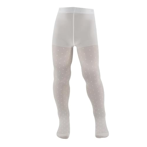 AQUILONE Strumpfhose Erika, Strumpfhose für Mädchen, Strumpfhose für Mädchen, durchscheinend, gepunktet, Strumpfhose für Zeremonien - Made in Italy, Weiß x1 Paar, 12 Jahre von AQUILONE 0-14