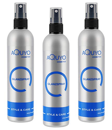 Glanzspray für Haare, Hair Spray verleiht dem Haar Glanz und macht es geschmeidig (3er Pack - 3x 200ml) | Haarspray gegen Frizz und Spliss, Shine Hair Spray zum Finish der Haare mit fruchtigem Duft von AQUYO Cosmetics