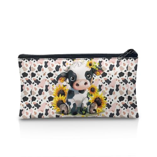 AQYAPTOIY Federmäppchen für Kinder, Motiv: Kuh-Sonnenblume, für Mädchen und Jungen, gestreift, große Aufbewahrungstasche, Stifteetui für Erwachsene, Damen, Make-up-Tasche für Bürobedarf AQYAPTOIY Federmäppchen für Kinder, Motiv: Kuh-Sonnenblume, für Mädchen und Jungen, gestreift, große Aufbewahrungstasche, Stifteetui für Erwachsene, Damen, Make-up-Tasche für Bürobedarf von AQYAPTOIY