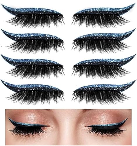 AQYSHU Wimpern Eyeliner Aufkleber,Glitter Eyeliner Aufkleber,8 Stück wiederverwendbare Frauen Mädchen Make-up Glitter Wimpern Aufkleber für Dance Party Make-up Travel Performance (Blau) von AQYSHU