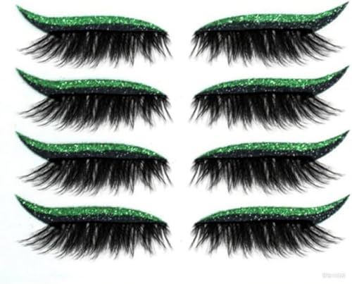 AQYSHU Wimpern Eyeliner Aufkleber,Glitter Eyeliner Aufkleber,8 Stück wiederverwendbare Frauen Mädchen Make-up Glitter Wimpern Aufkleber für Dance Party Make-up Travel Performance (Grün) von AQYSHU