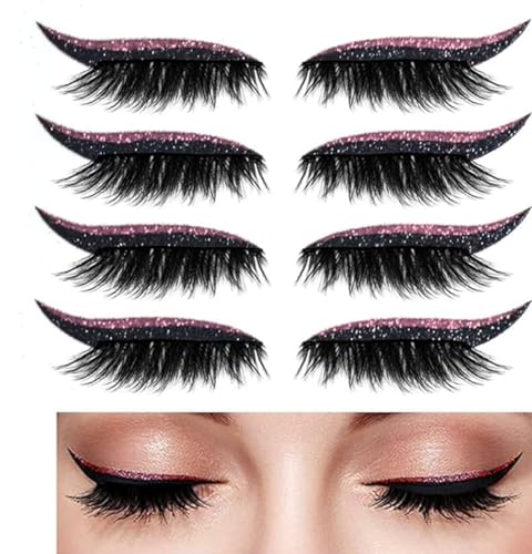 AQYSHU Wimpern Eyeliner Aufkleber,Glitter Eyeliner Aufkleber,8 Stück wiederverwendbare Frauen Mädchen Make-up Glitter Wimpern Aufkleber für Dance Party Make-up Travel Performance (Rosa) von AQYSHU