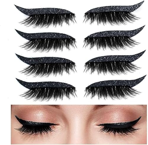 AQYSHU Wimpern Eyeliner Aufkleber,Glitter Eyeliner Aufkleber,8 Stück wiederverwendbare Frauen Mädchen Make-up Glitter Wimpern Aufkleber für Dance Party Make-up Travel Performance (schwarz) von AQYSHU