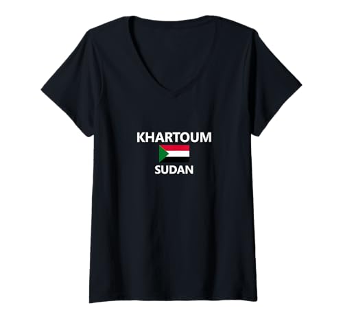 Damen Khartum Sudan Flagge Stadt T-Shirt mit V-Ausschnitt von AQYTCQBLWJHBSY Creations Co