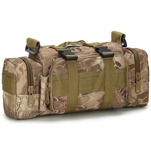 AQzxdc Schwarze Taktische Trainingstasche, Militär-Molle-Gürteltasche für Herren, Reisetasche, Utility-Tasche(Python Pattern mud) von AQzxdc