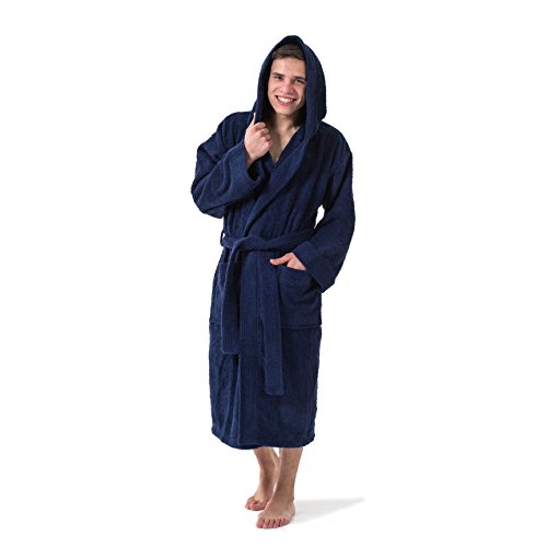 AR Line Frottier Bademantel mit Kapuze für Sie und Ihn - Unisex, aus 100% Baumwolle, in Farbe: Dunkelblau, Größe: Small von AR Line