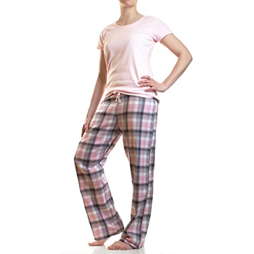 Damen Flanell Schlafanzug Pyjama Hausanzug 100% Baumwolle, Farbe: Rosa/Kurzarm, Größe: S (36) von AR Line