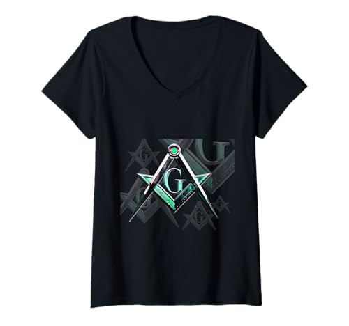 Damen Masonisch_Symbol mit künstlerisch masonisch Logo_Style mm T-Shirt mit V-Ausschnitt von AR-masonic