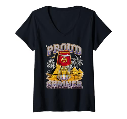 Damen Shriners Symbol mit "Noble_demed Desert_and Pyramiden" PHA T-Shirt mit V-Ausschnitt Damen Shriners Symbol mit "Noble_demed Desert_and Pyramiden" PHA T-Shirt mit V-Ausschnitt von AR-masonic