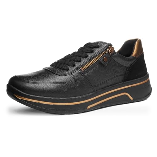 ara Damen Sapporo Sneaker, SCHWARZ,Marrone, 36 EU Weit von ARA