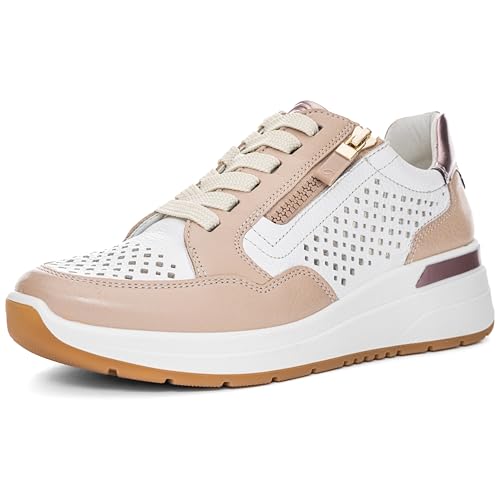 ara Damen Garda Sneaker, Shell,Weiss,Altrosa, 41 EU Weit von ARA
