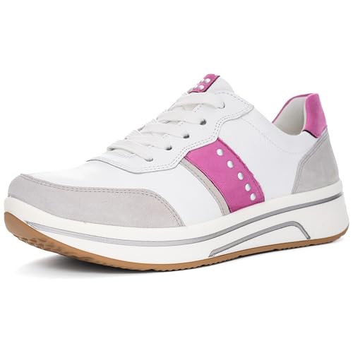 ara Damen Sapporo Sneaker, Pebble,Weiss,Orchidee, 42.5 EU Weit von ARA