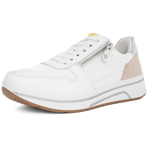 ara Damen Sapporo Sneaker, Weiss,Limoncello,Shell,Silber, 43 EU Weit von ARA