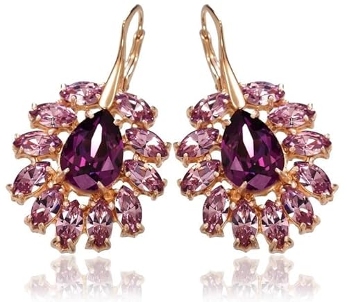 Arande Originalkristalle Schöne einzigartige Ohrringe Amethyst Azurblau Gold Silber gepackt Roségold Zertifikat von ARANDE