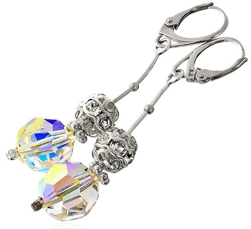 Original Kristalle Aurora lange einzigartige Ohrringe Sterling Silber 925 Zertifikat - Arande von ARANDE