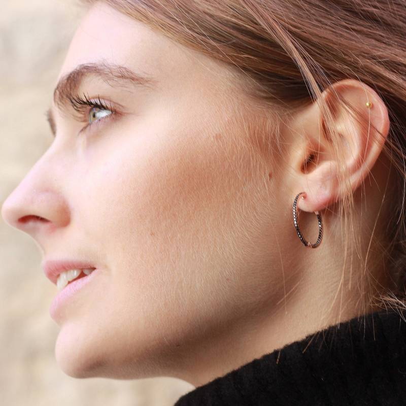 35-mm-Creolen Mit Schokoladenfarbenen Zirkonen Aus 925Er Sterlingsilber Und Roségold von ARANJEWELS