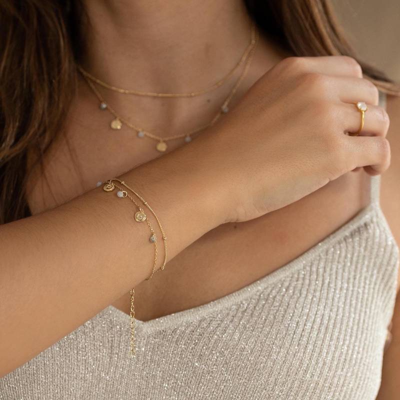 Doppeltes Armband Mit Medaillons Und Kugeln Aus Natürlichem Labradoritstein in Sterlingsilber von ARANJEWELS