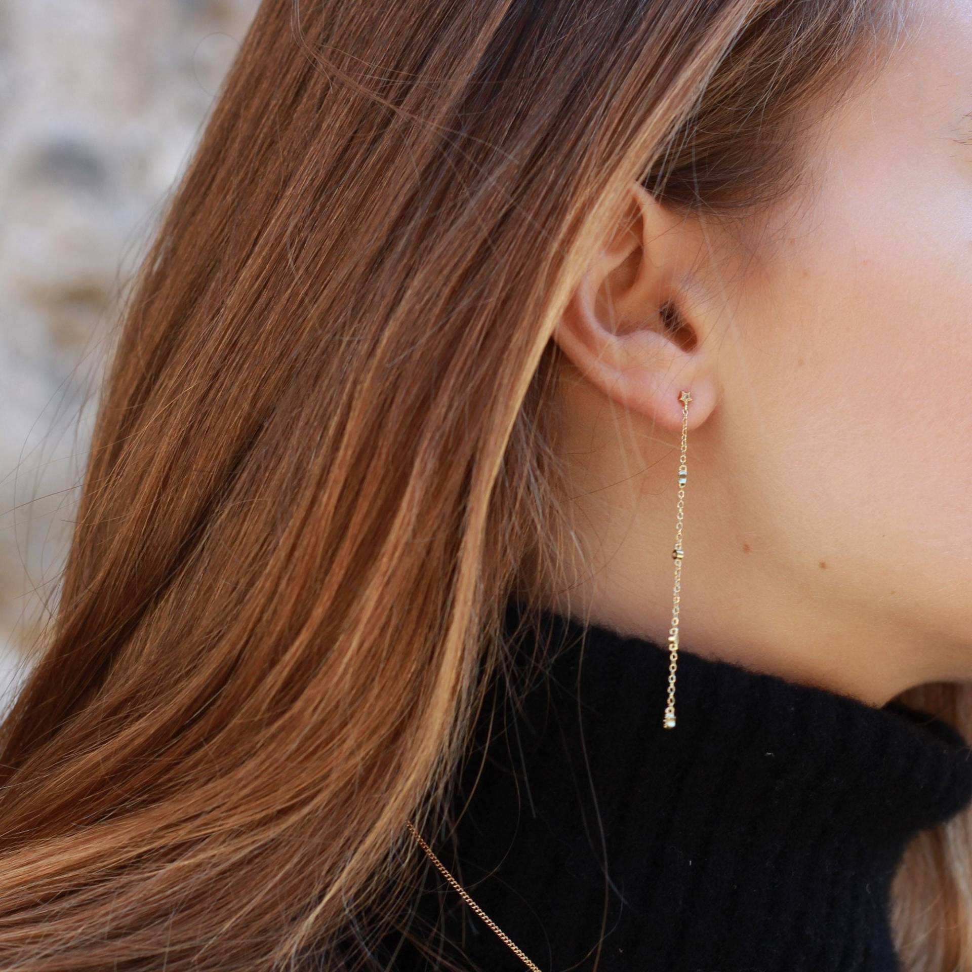 Lange Kettenohrringe Und Kleine Sterne Aus 925Er Sterlingsilber 24 Karat Vergoldet von ARANJEWELS