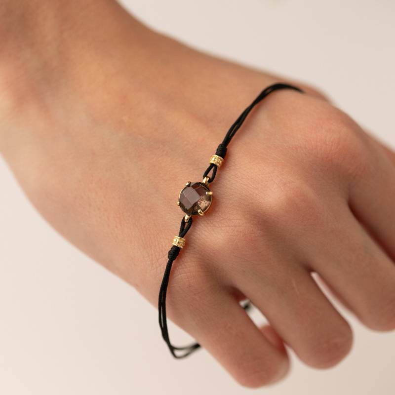 Armband Aus Naturquarz in Braunem Oder Rosa Makramee-Ton Sterlingsilber Und 24 Karat Vergoldet von ARANJEWELS