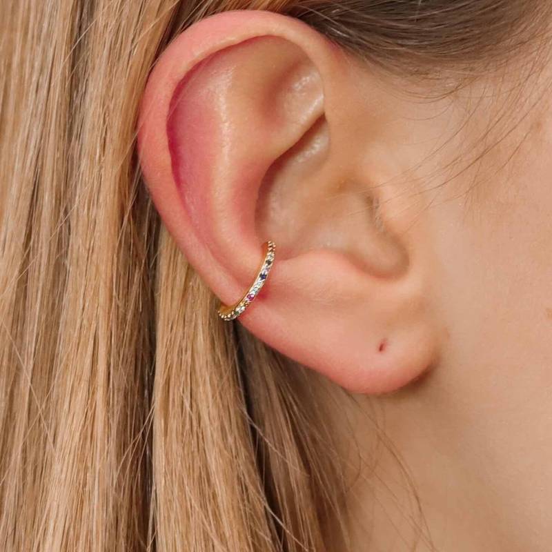 Ohrmanschettenohrring Mit Wunderschönen Farbigen Zirkonen, Kein Loch Erforderlich, Am Knorpel Befestigt, 925Er Sterlingsilber Und 18 Karat Vergoldet von ARANJEWELS