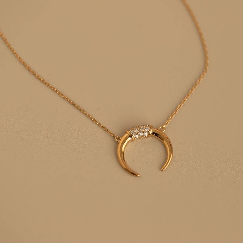 Verstellbare Halskette Mit Umgekehrtem Mond Und Zirkonen Aus Sterlingsilber Vergoldet von ARANJEWELS
