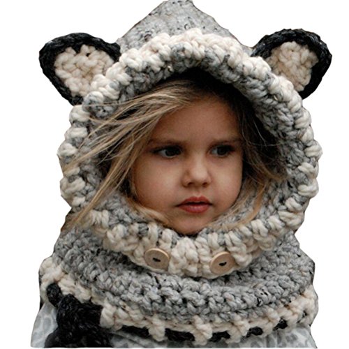 Odziezet Kinder Wintermütze Strickmütze Unisex Schalmütze Winter Wollmütze Fuchs, Farbe: Grau, Size One Size von Odziezet