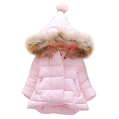 Odziezet Winterjacke Mädchen Jung Neugeborenes kleikind babay verdickte mit spitzer Kapuze Pelzkragen Trenchcoat Outerwear Steppjacke warm Winddicht, Rosa, Gr. 90 von Odziezet