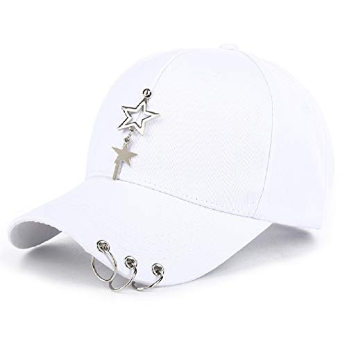 ARAWARA Unisex Schwarz Fitted Cap K-Pop Cap Baseball Cap mit Ringkette Metallic Cap Einzigartige Kappe Kappe mit Stern, Weiss/opulenter Garten, M von ARAWARA