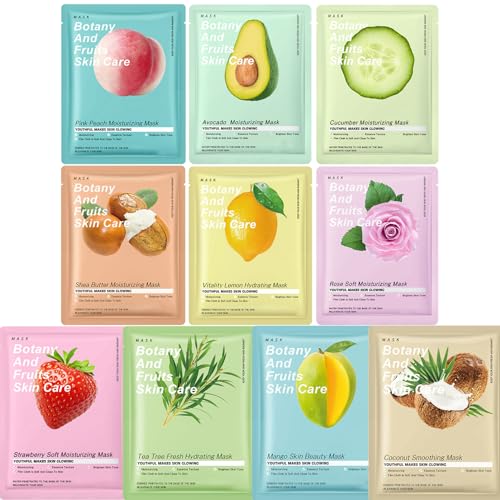 10 Stück Tuchmasken gesicht - Feuchtigkeitsspendende Gesichtsmaske mit Frucht- und Pflanzenextrakten - Gesichtsmasken-Set Frauen - Blattmasken fürs Gesicht Hautpflege-Beauty-Set Frauen Sheet Face Mask von ARCHIDATE