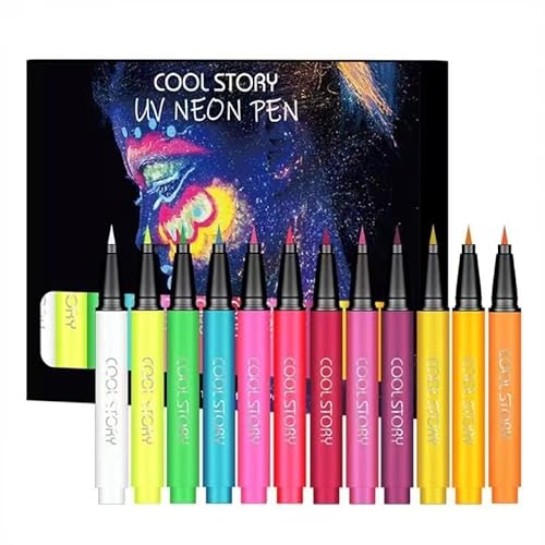 12 Farben Set UV Eyeliner Wasserfest, Bunt Fluoreszierendes Mattes Flüssiger Eyeliner, Hohe Pigmentierung Schnell Trocknend Langanhaltende Farbe Eyeliner-Stifte, Für Gesichts- Und Körperbemalung 12 Farben Set UV Eyeliner Wasserfest, Bunt Fluoreszierendes Mattes Flüssiger Eyeliner, Hohe Pigmentierung Schnell Trocknend Langanhaltende Farbe Eyeliner-Stifte, Für Gesichts- Und Körperbemalung von ARCHIDATE