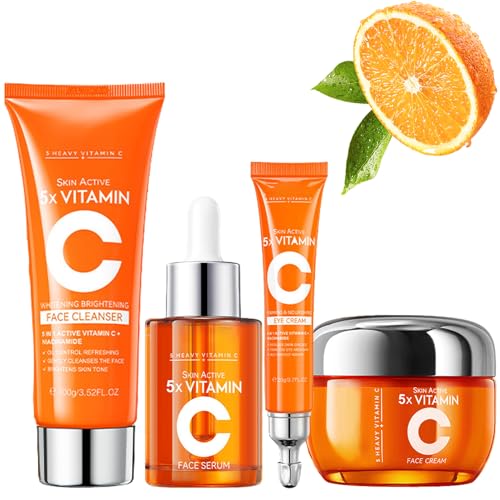 5X Vitamin-C-Hautpflegeset - 4PCS Hautpflegeset für Teenager-Mädchen - Schönheits-Hautpflegeset mit Reiniger-Serum-Gesichtscreme-Augencreme - Geschenk für Frauen Hautpflegeset & Kit Damen Skincare Set von ARCHIDATE
