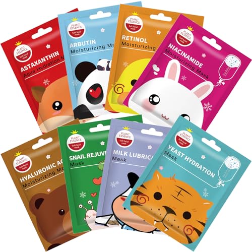 ARCHIDATE 8 Stück Tuchmasken Gesicht - Feuchtigkeitsspendende Gesichtsmaske - Gesichtsmasken Set für Frauen - Masken Beauty Produkte - Hyaluron Maske Gesicht für Damen Feuchtigkeitsmaske Skincare Mask von ARCHIDATE