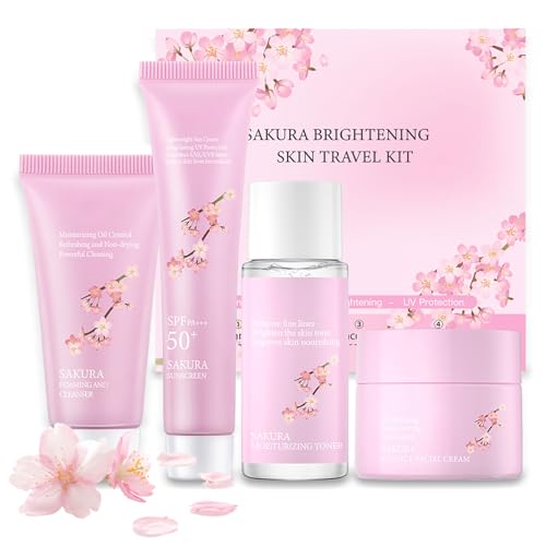 ARCHIDATE Gesichtspflege Set für Mädchen und Frauen - 4 Stück Sakura Gesichtspflege Set - Beauty-Geschenksets mit Reiniger-Toner-Sonnenschutzmittel-Creme - Beauty Set Geschenke für Teenager Pflege Set von ARCHIDATE