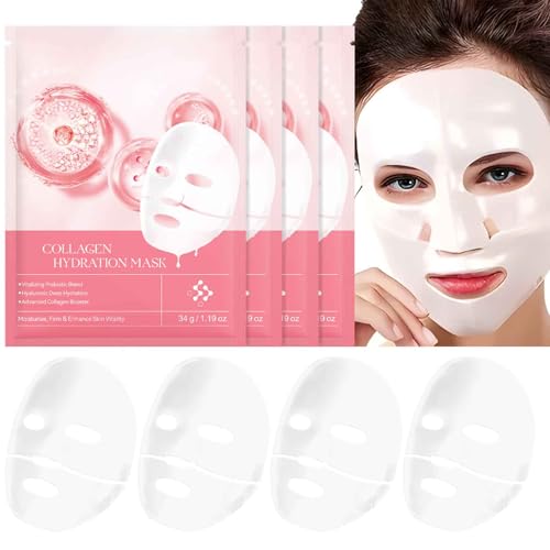 ARCHIDATE Kollagen Maske Gesicht Overnight - 4 Stück Feuchtigkeitsspendende Gesichtsmaske - Anti Falten Feuchtigkeitsmaske - Tuchmaske Gesicht für Frauen - Gesichtspflege Masken Beauty Kollagenmaske von ARCHIDATE