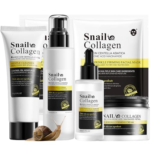 ARCHIDATE Snail Collagen Skincare Set - Schneckenschleim Gesichtspflege Set Damen - Beauty-geschenksets mit Reiniger-Lotion-Serum-Creme-Maske*2 - Gesichtsreinigung Pflege Set Kit Hautpflege Set Frauen von ARCHIDATE