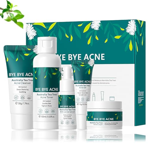 ARCHIDATE Teebaum Hautpflege Set - Hautpflege Set Geschenke für Teenager Mädchen - 5PCS Gesichtspflege Set Damen mit Reiniger-Toner-Serum-Creme-Gel - Ölkontrolle Beauty-geschenksets Pflegeset (GRÜN) von ARCHIDATE