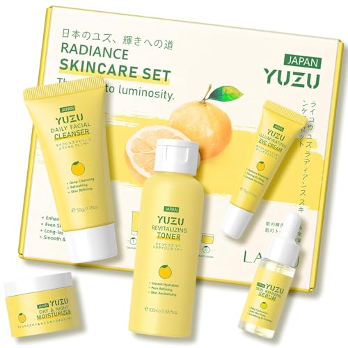 ARCHIDATE Yuzu Gesichtspflege Set Damen - 5 Stück Hautpflegesets kits - Geschenkset Teenager Mädchen mit Gesichtsreiniger-Toner-Serum-Augencreme-Creme - Beauty-Geschenkset Feuchtigkeit Gesicht (GELB) von ARCHIDATE